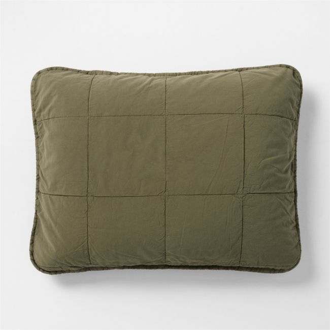 Sunwashed Organic Cotton Burnt Green Standard Quilted Bed Pillow Sham - Image 0