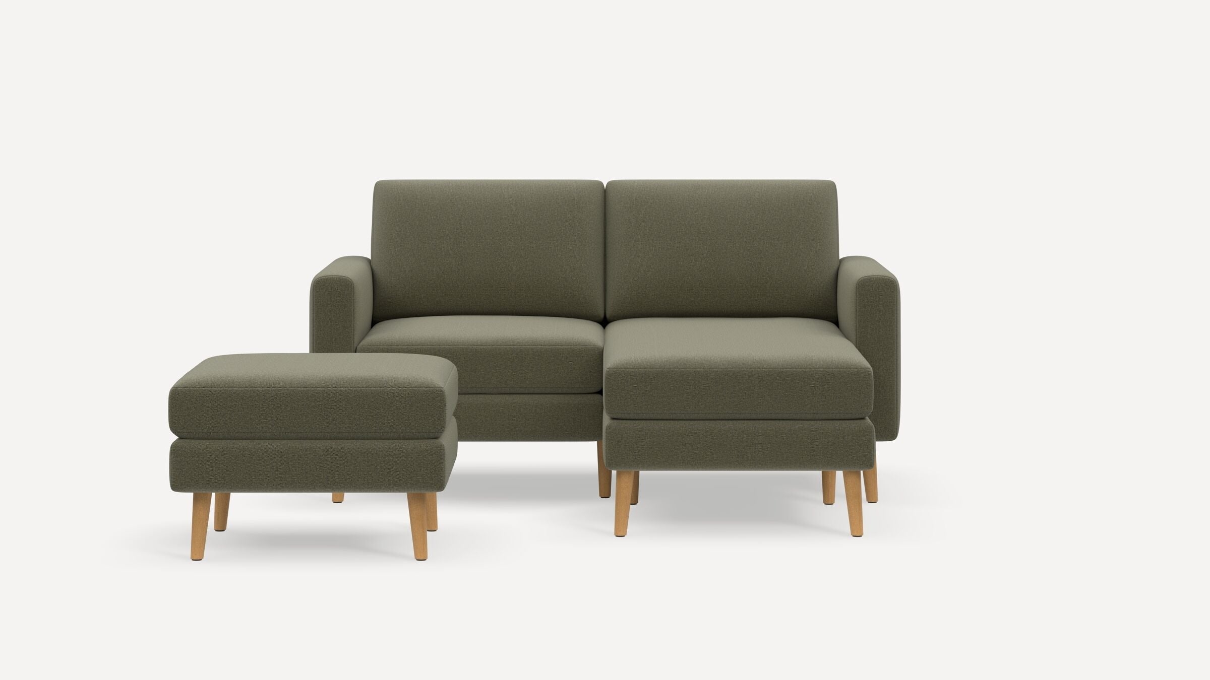 Nomad Loveseat with Chaise and Ottoman - Moss Green - Performance Flatweave / Oak - Wood / Block - Image 0