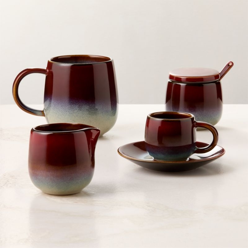 Mori Burgundy and Blue Espresso Cup and Saucer with Reactive Glaze 3oz - Image 2