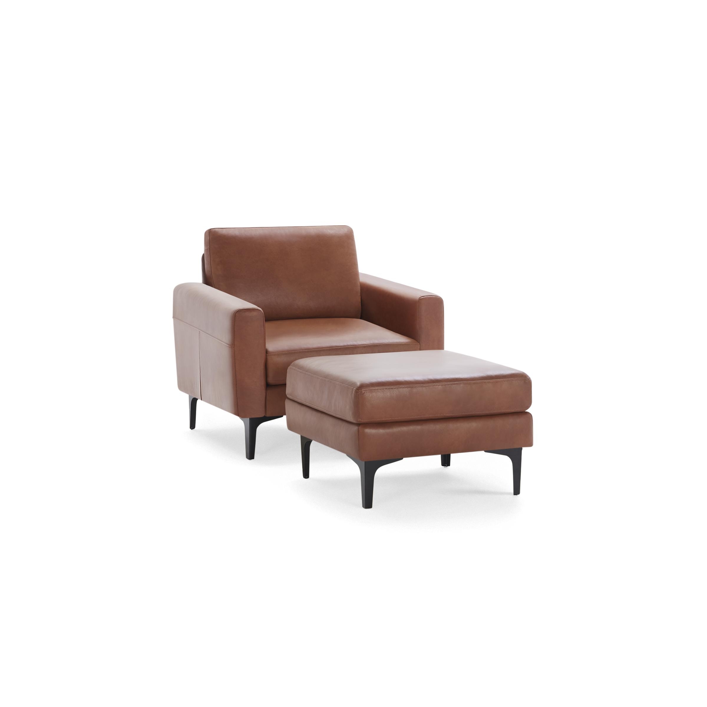 Nomad Leather Club Chair with Ottoman - Chestnut - Top Grain Leather / Black - Metal / Block - Image 0