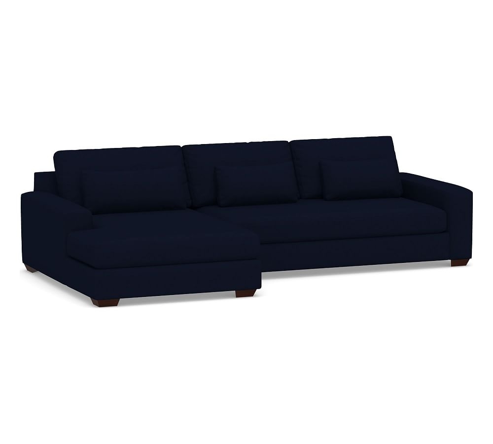 Big Sur Square Arm Upholstered Deep Seat Right Arm Sofa with Double Chaise Sectional and Bench Cushion, Down Blend Wrapped Cushions, Performance Everydaylinen™ by Crypton® Home Navy - Image 0
