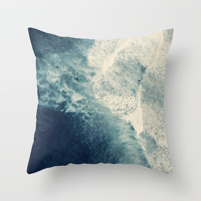 Ice Blue Surf - Aerial Ocean Sea Photography Throw Pillow by Ingrid Beddoes Photography - Cover (16" x 16") With Pillow Insert - Outdoor Pillow - Image 0