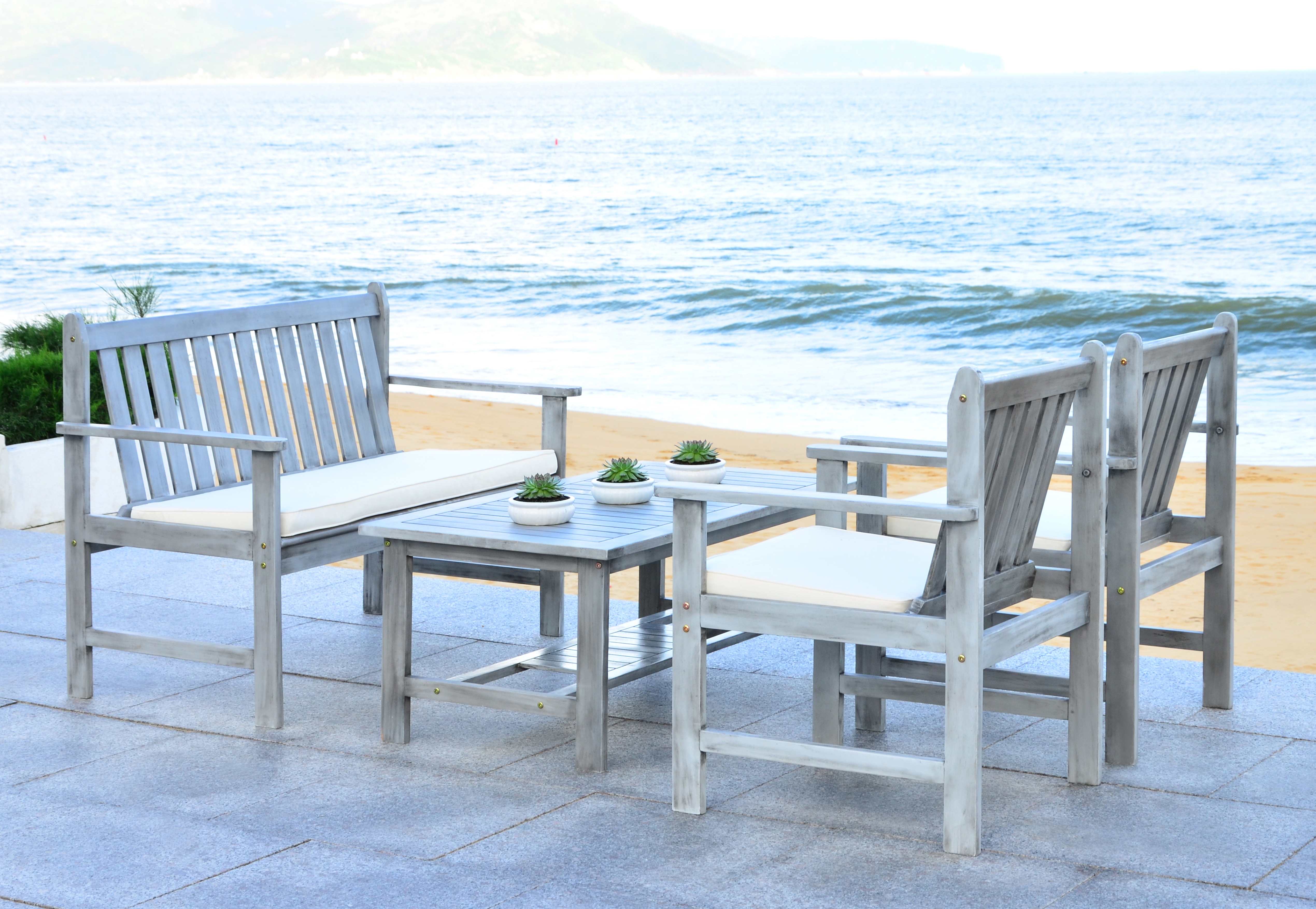 Burbank 4 Piece Outdoor Set - Grey Wash/Beige - Safavieh - Image 5