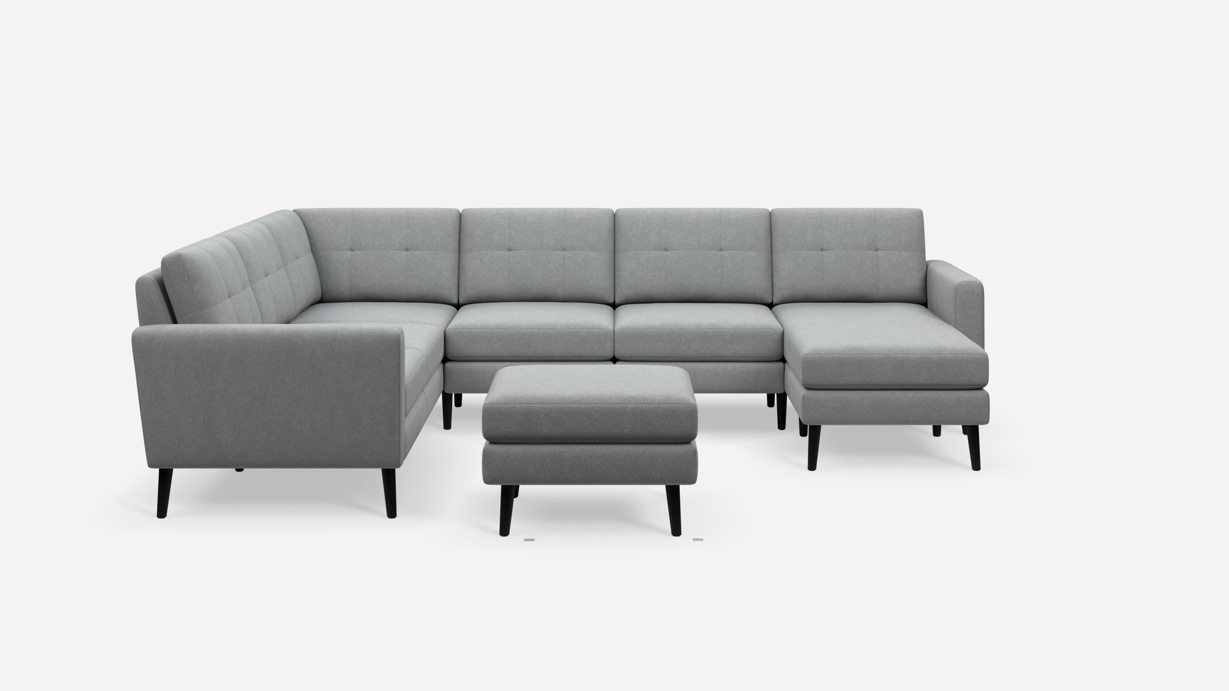 Nomad 6-Seat Corner Sectional with Chaise and Ottoman - Heather Charcoal - Performance Chenille / Walnut - Wood / Slope - Image 6