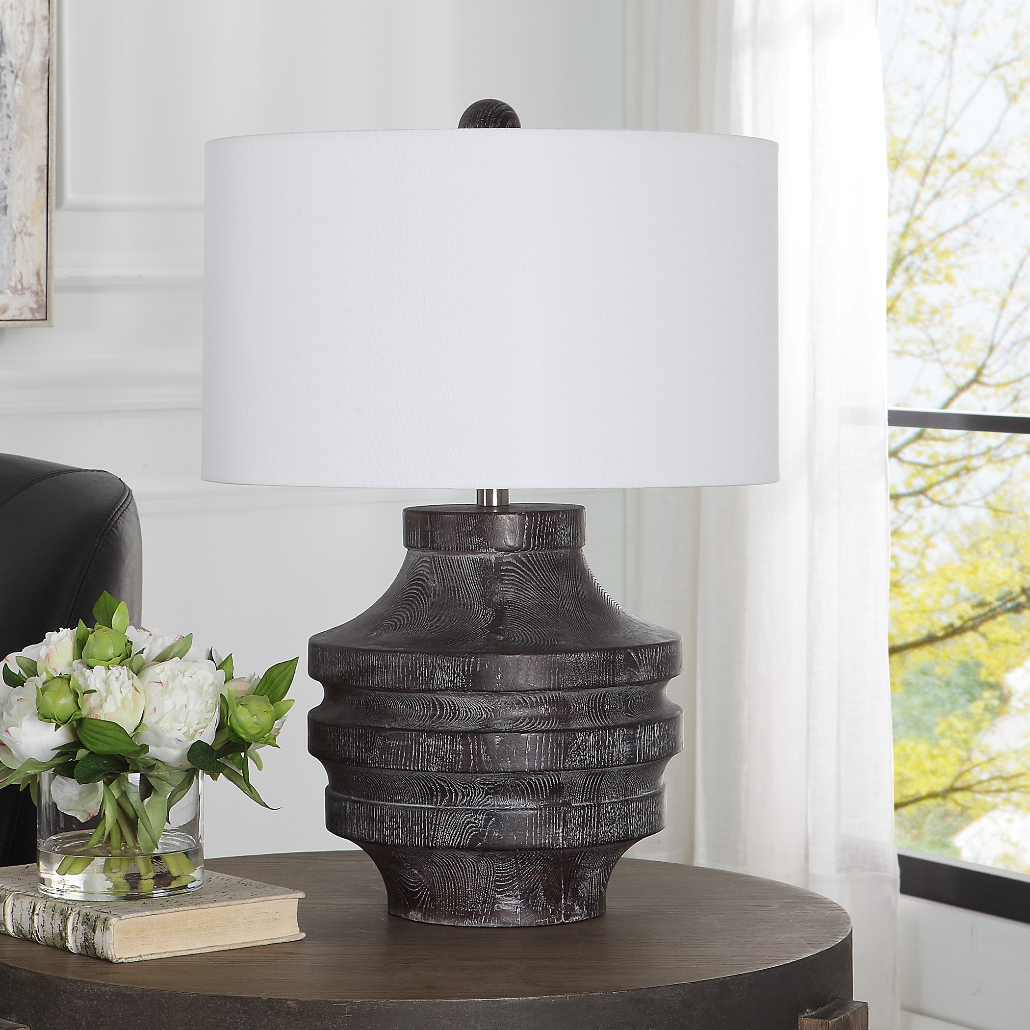Timber Carved Wood Table Lamp - Image 2