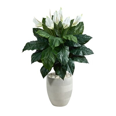 4Ft. Spathiphyllum Artificial Plant In White Designer Planter - Image 0