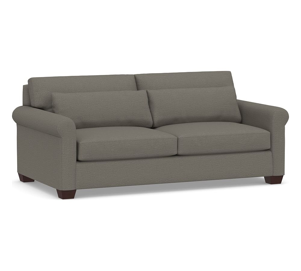 York Roll Arm Upholstered Deep Seat Sofa 83" 2-Seater, Down Blend Wrapped Cushions, Chunky Basketweave Metal - Image 0