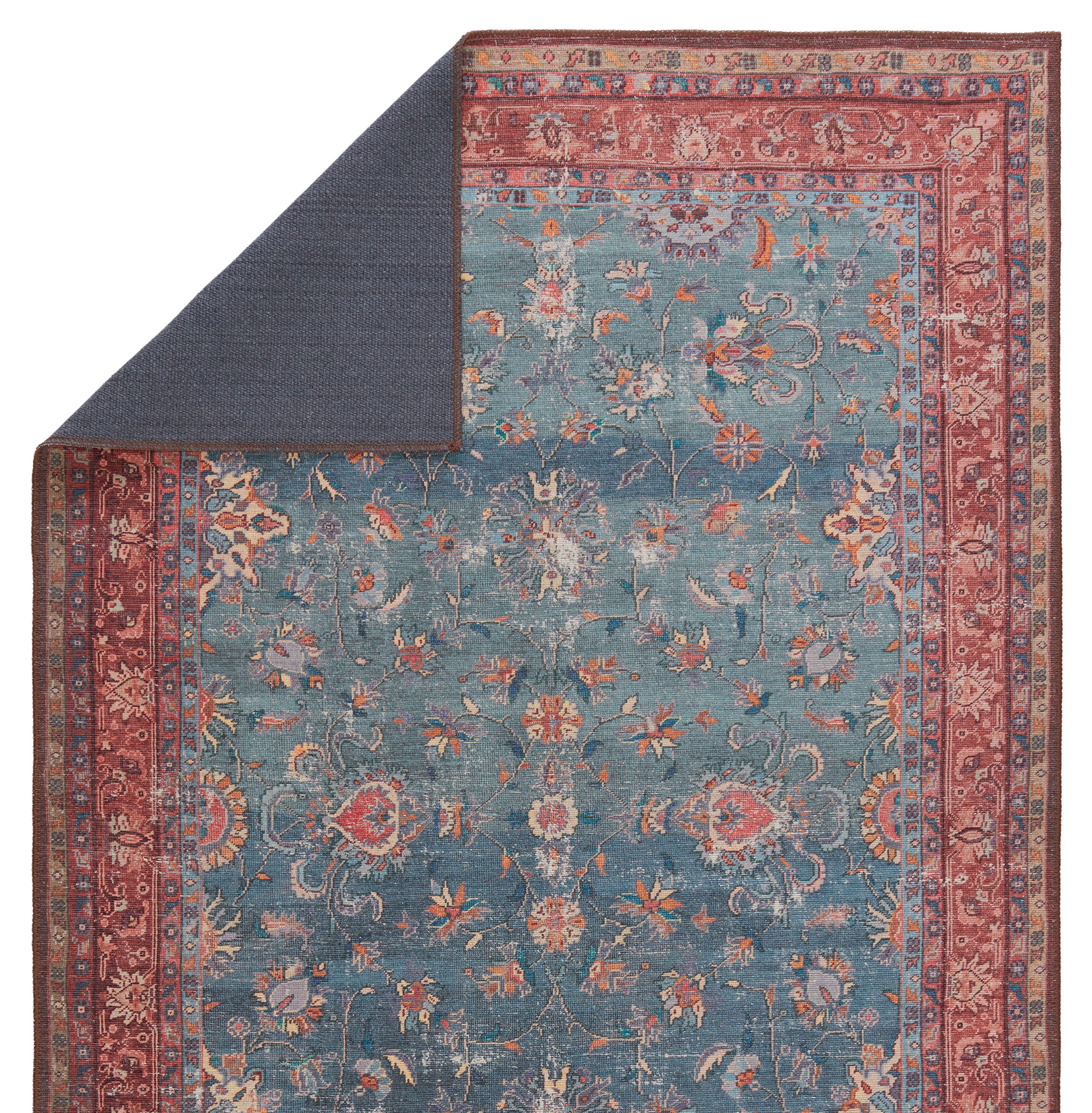 Kate Lester + Yasha Floral Blue/ Red Area Rug (9'X12') - Image 2