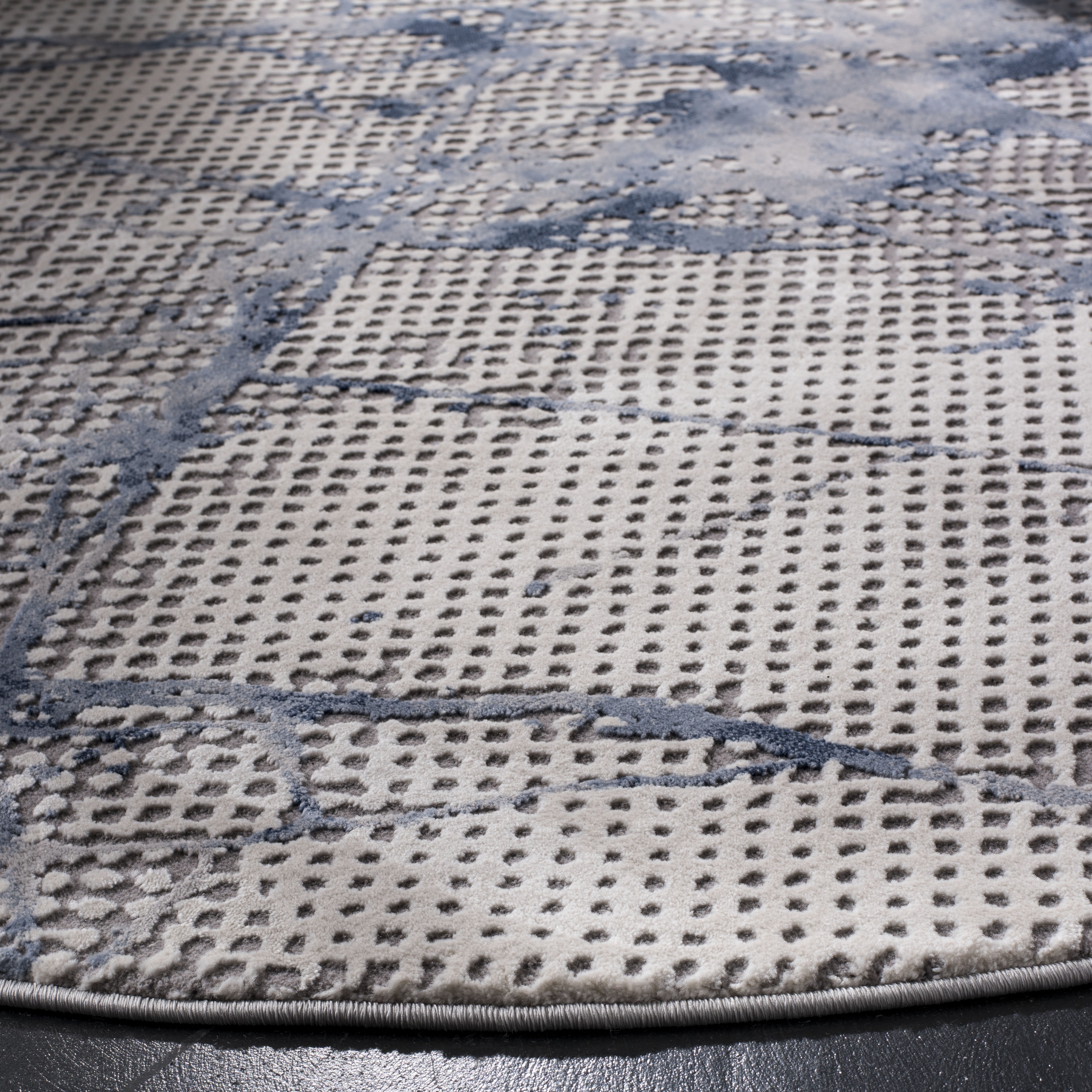 Arlo Home Woven Area Rug, MDW180N, Navy/Ivory,  6' 7" X 6' 7" Round - Image 2