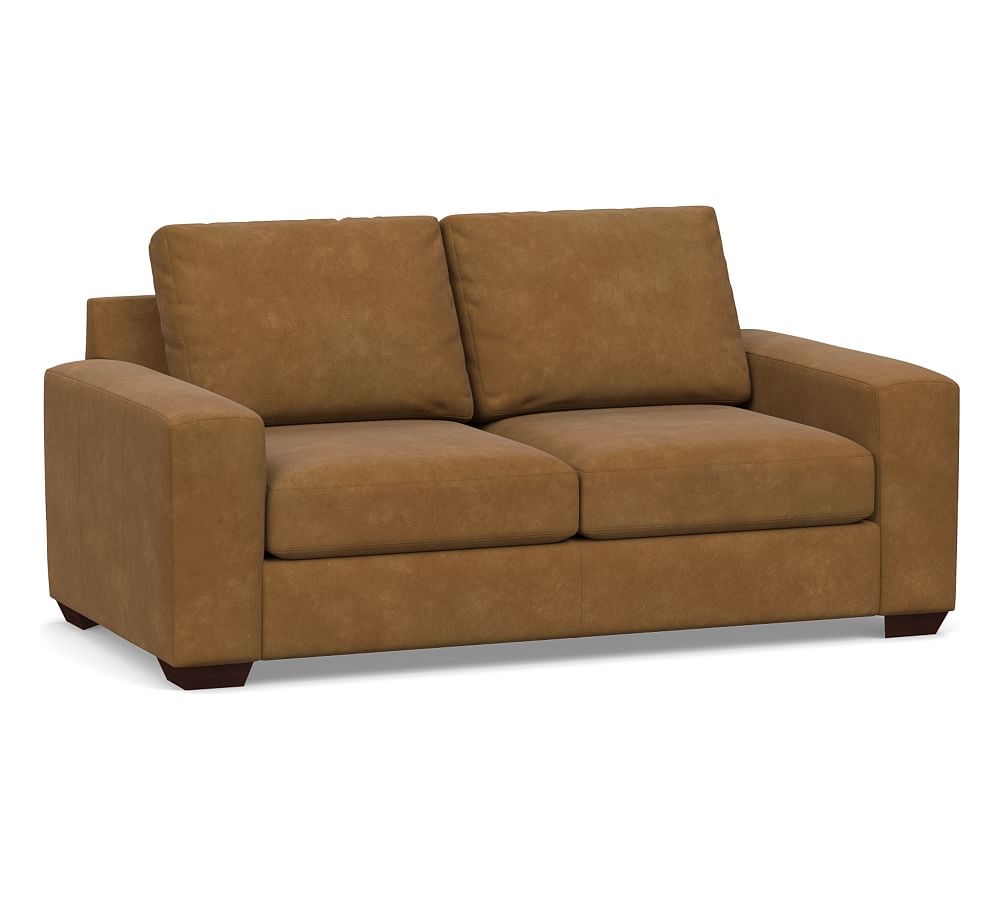 Big Sur Square Arm Leather Loveseat 76", Down Blend Wrapped Cushions, Nubuck Camel - Image 0