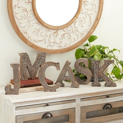 6 Pcs Wooden Letters Set, Free Standing Decorative Signs, Whitewashed, 8", Brown - Image 0