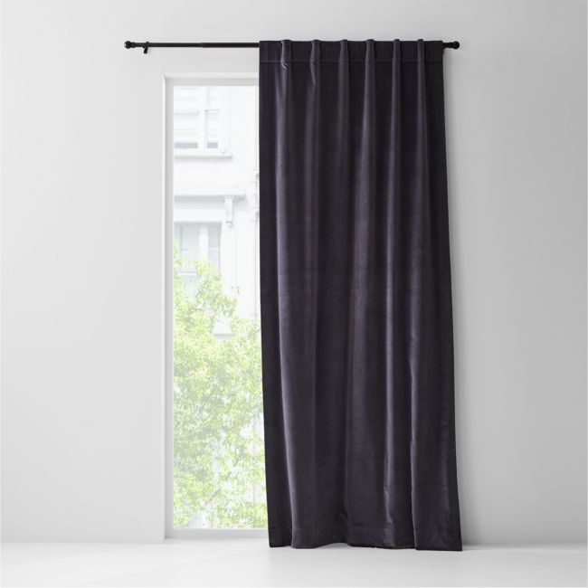 Storm Grey Cotton Velvet Window Curtain Panel with Lining 48"x96" - Image 0