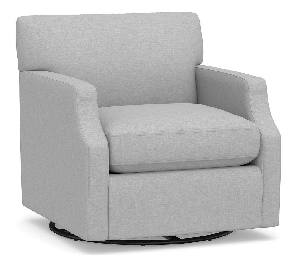 SoMa Hazel Upholstered Swivel Armchair, Polyester Wrapped Cushions, Brushed Crossweave Light Gray - Image 0