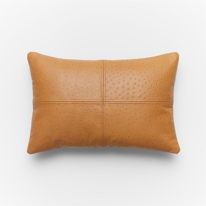 Rue Tan Leather Throw Pillow with Down-Alternative Insert 18"x12" - Image 0