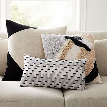 Cotton Linen + Velvet Lumbar Pillow Cover with Down Alternative Insert, Black, 12"x21" - Image 4