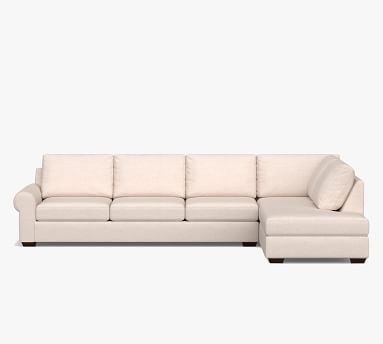 Big Sur Roll Arm Upholstered Left Loveseat Return Bumper Sectional, Down Blend Wrapped Cushions, Chenille Basketweave Pebble - Image 2
