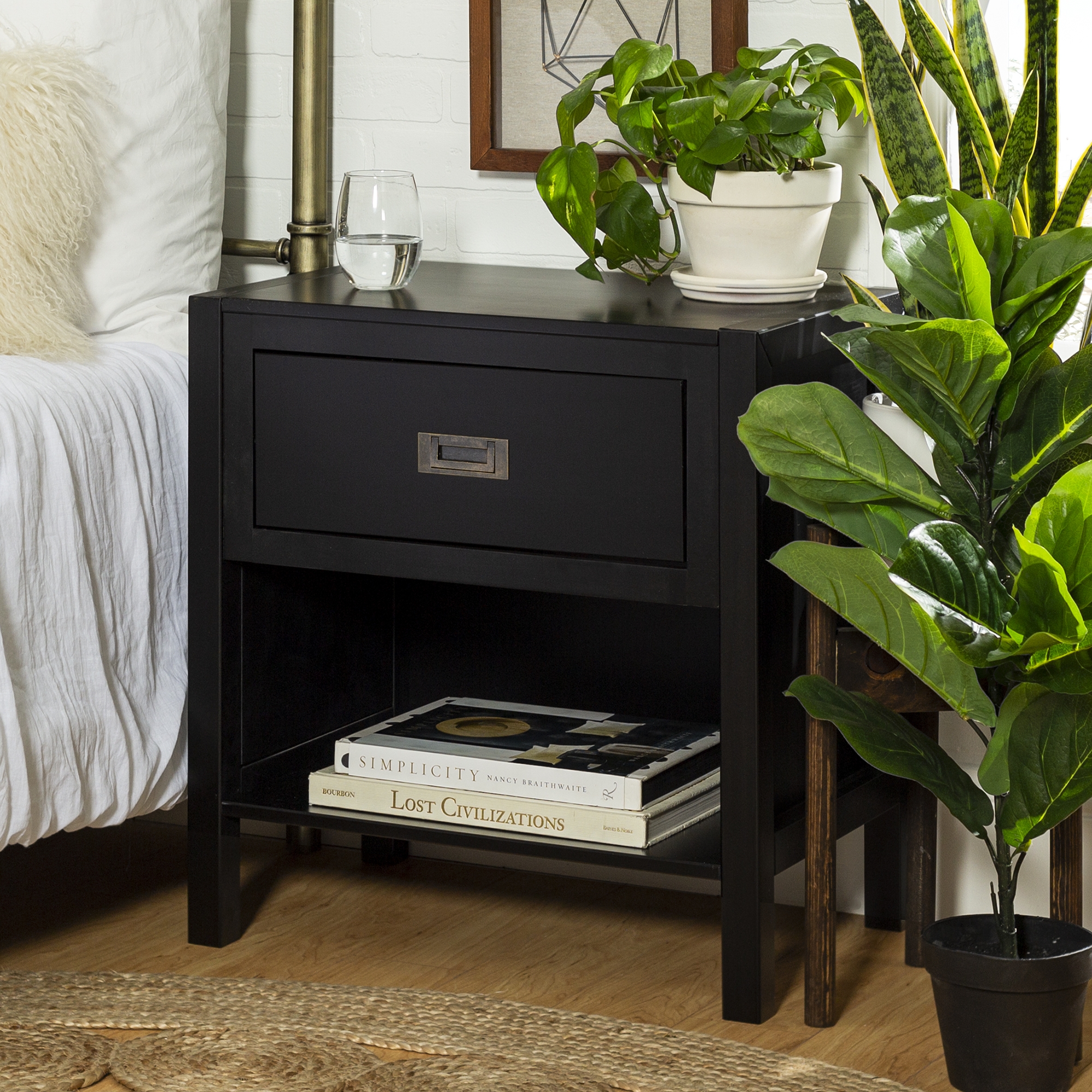 Lydia 1 Drawer Classic Solid Wood Nightstand - Black - Image 5