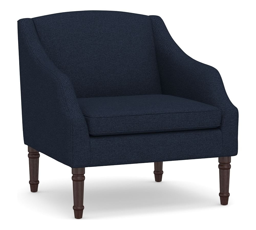 SoMa Emma Upholstered Armchair, Polyester Wrapped Cushions, Performance Heathered Basketweave Navy - Image 0
