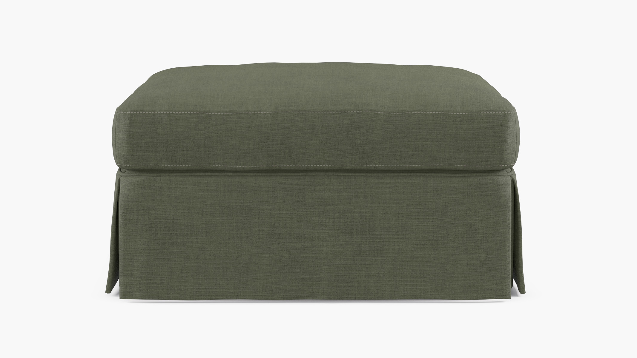 Skirted Cocktail Ottoman, Moss Luxe Linen - Image 0