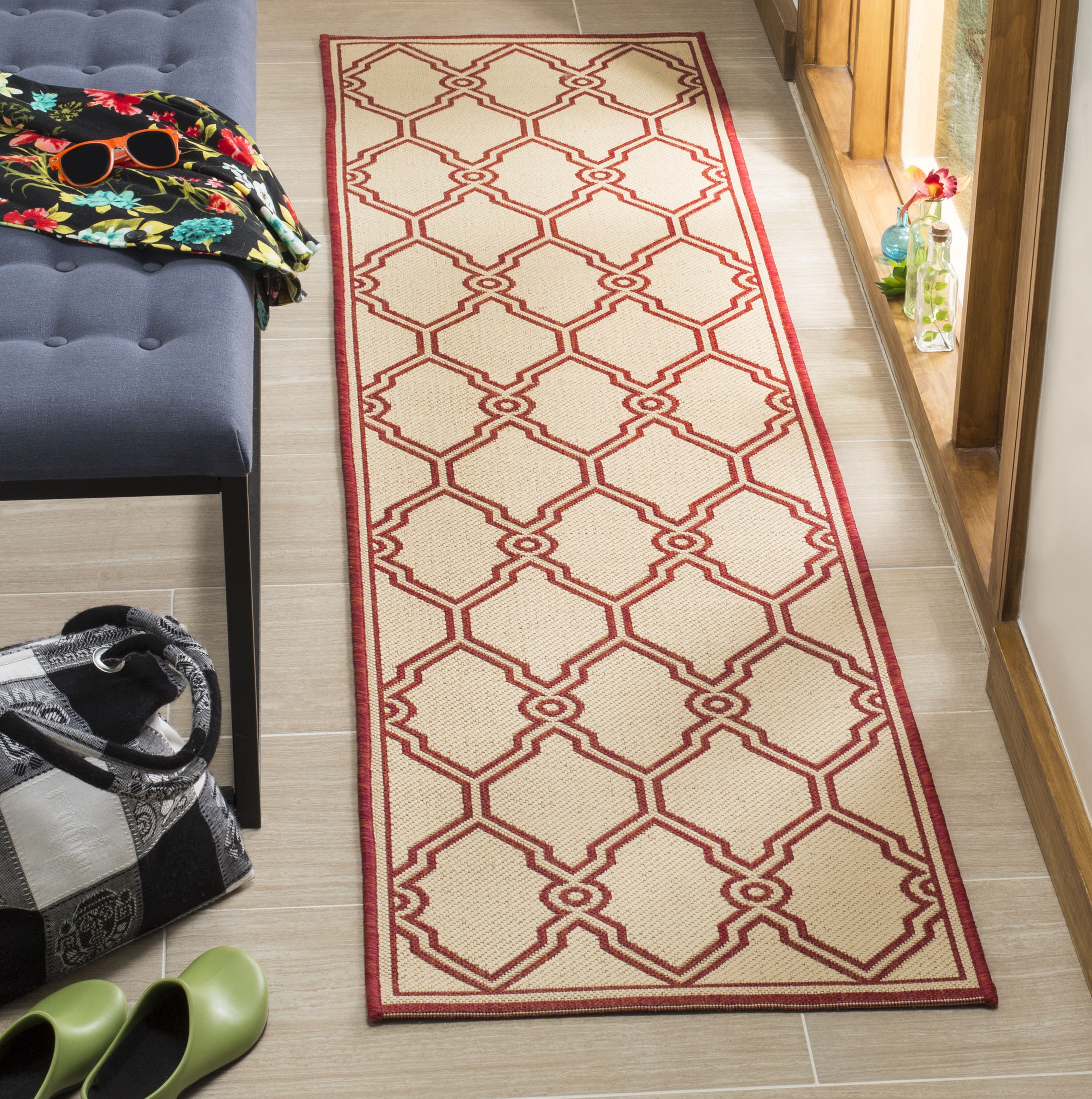 Arlo Home Indoor/Outdoor Woven Area Rug, LND124Q, Red/Cream,  2' X 8' - Image 1