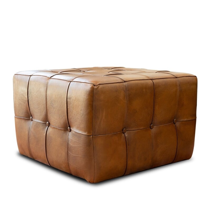 Billie-Faith 27'' Wide Genuine Leather Tufted Square Cocktail Ottoman - Image 0