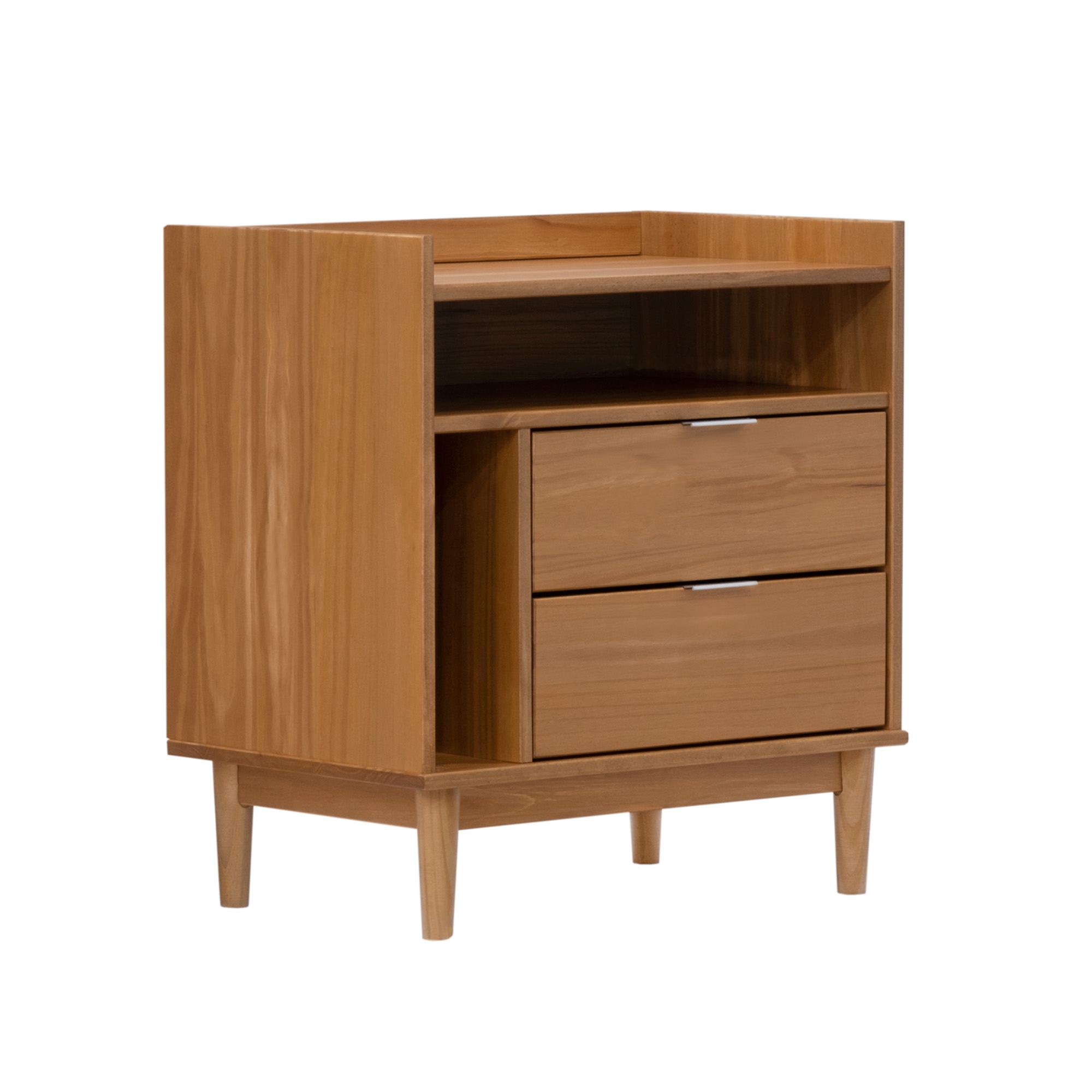Mid-Century Modern Solid Wood 2-Drawer Nightstand – Caramel  - Image 0