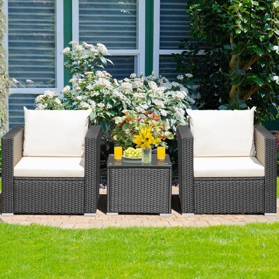 Ebern Designs 3pcs Rattan Patio Conversation Furniture Set Outdoor Sofa Set W/ Cushions - Image 0