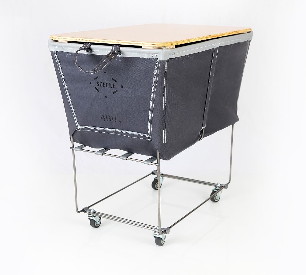 Elevated Canvas Laundry Basket with Wheels and Lid, Medium, Charcoal Canvas/Gray Vinyl Trim - Image 0