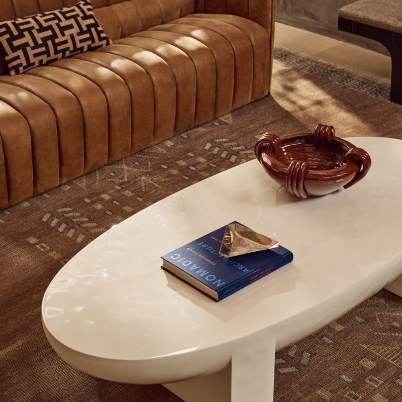 Estelle 66" Oval White Resin Coffee Table - Image 5