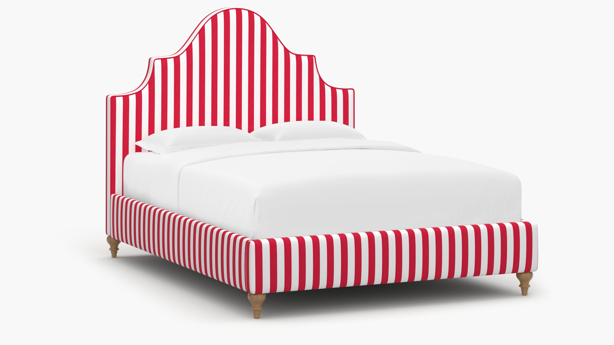 Statement Bed, Red Cabana Stripe, Natural Traditional Turned Leg, Full - Image 0