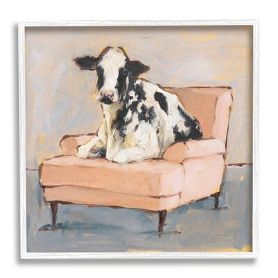 'Sweet Baby Calf on a Pink Couch Neutral Color Painting' by Ethan Harper Painting - Image 0