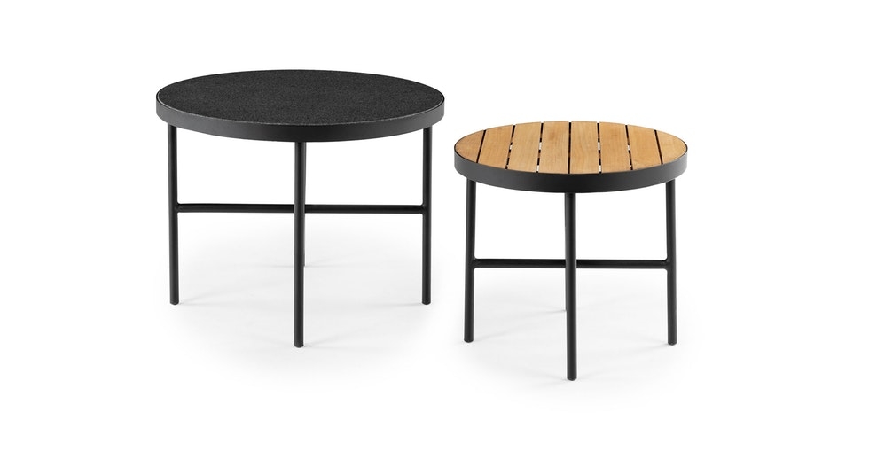 Gera Black Granite and Teak Side Table Set - Image 0