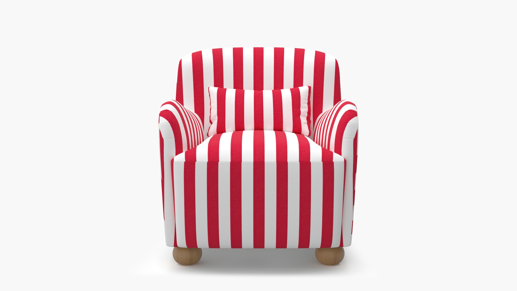 Club Chair, Red Cabana Stripe, Natural Bun Foot - Image 0