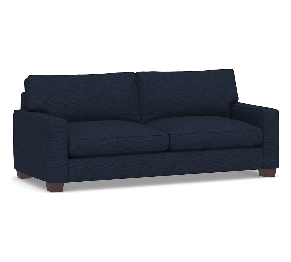 PB Comfort Square Arm Upholstered Grand Sofa 87", 2X2, Box Edge, Down Blend Wrapped Cushions, Performance Heathered Basketweave Navy - Image 0
