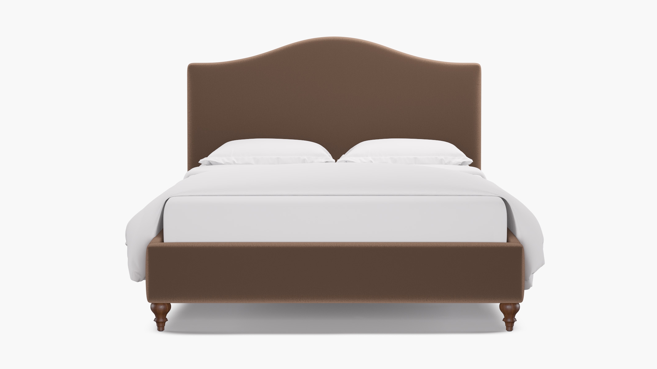 Camelback Bed, Mink Performance Plush Velvet, Walnut Traditional Turned Leg, Twin - Image 0