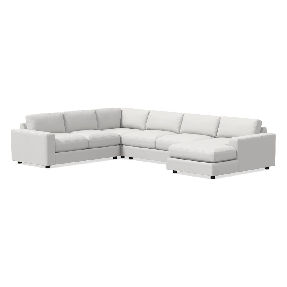 Urban 116" Right 4-Piece Chaise Sectional, Performance Washed Canvas, White, Down Blend Fill - Image 0
