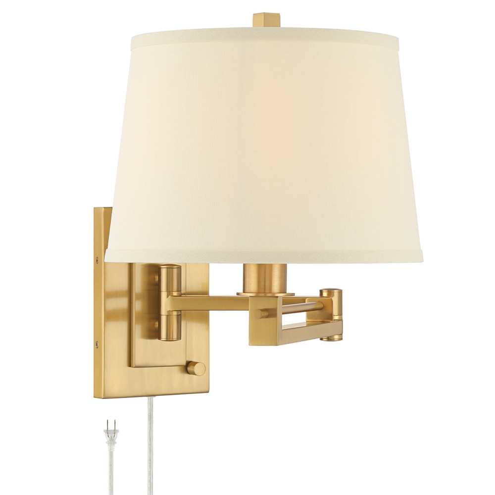 Easley 15" High Warm Gold Plug-In Swing Arm Wall Lamp - Image 0