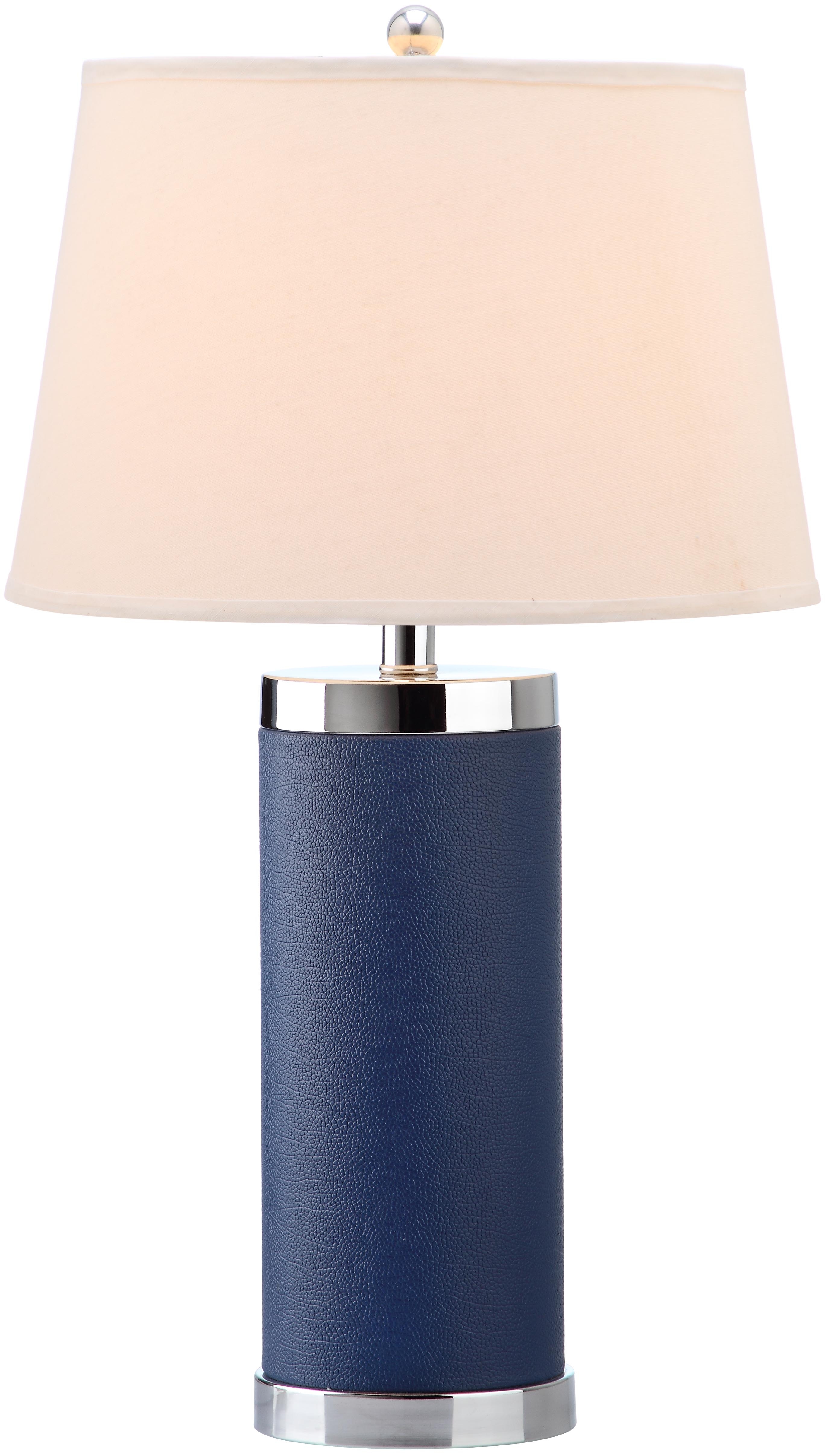 Leather 25-Inch H Column Table Lamp - Navy - Safavieh - Image 2