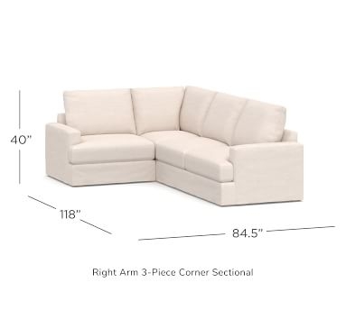 Canyon Square Arm Slipcovered Left Arm 3-Piece Corner Sectional, Down Blend Wrapped Cushions, Performance Heathered Basketweave Dove - Image 3