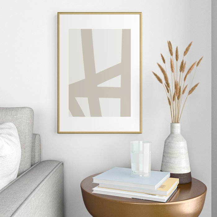Neutral Abstract 3b Framed Art Print by The Old Art Studio - Gold Metal - Small 13" x 19"-15x21 - Image 1