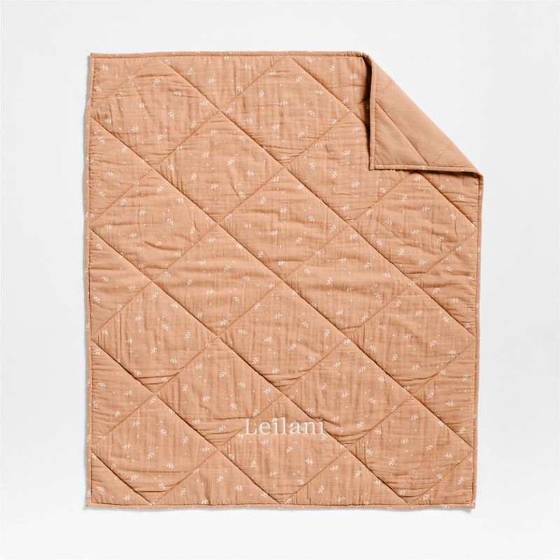 Supersoft Terracotta Leaf Print Cotton Gauze Baby Crib Quilt - Image 2