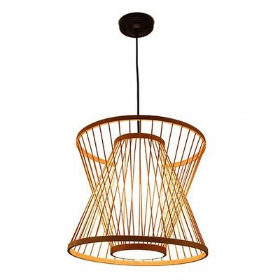 Bamboo Wicker Lamp Shade Weave Hanging Pendant Ceiling Light Rattan Light 13.79 In. - Image 0