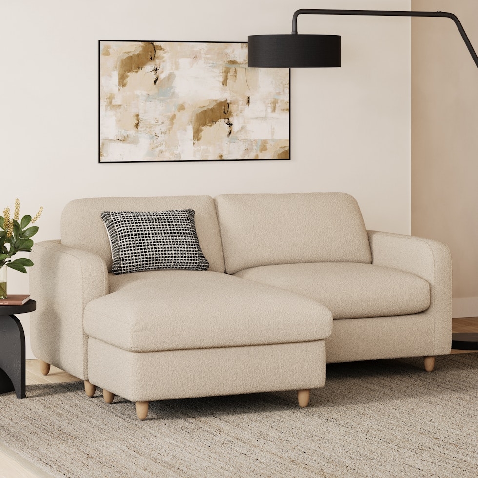 Vati 80" Left Storage Sectional - Natural Oak and Ivory Wool Bouclé - Image 2