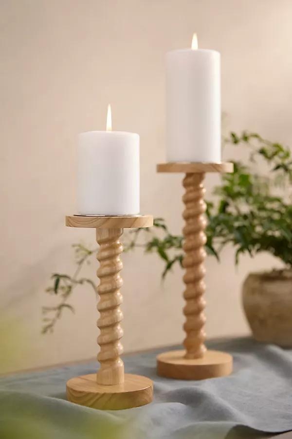 Rubber Wood Pillar Candle Holder - Image 0