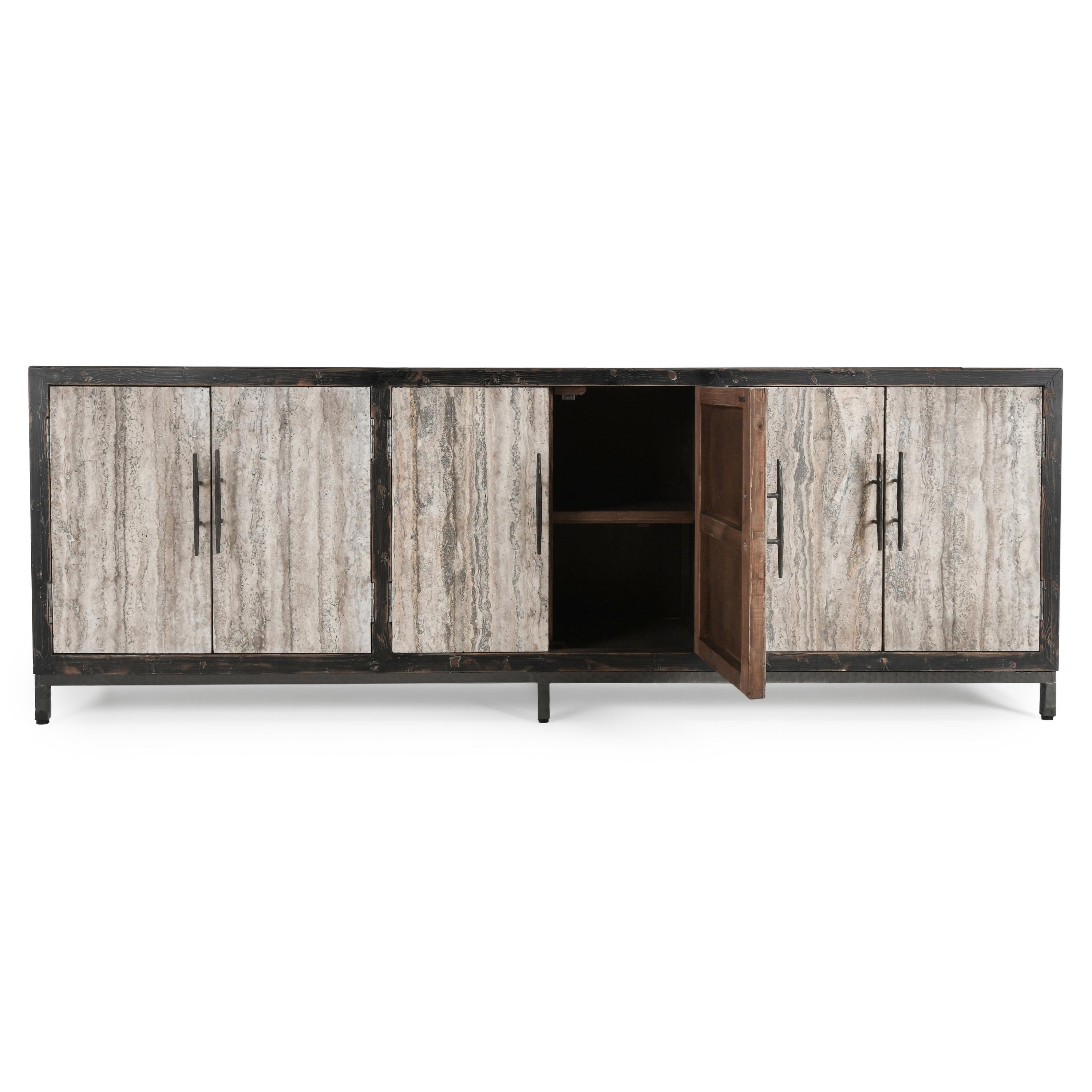 Lisbon Reclaimed Pine 6Dr Cabinet Weathered Black/Travertine - Image 3