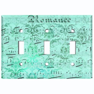 Metal Crosshatch Light Switch Plate Outlet Cover (Music Note Wallpaper Teal  - Triple Toggle) - Image 0