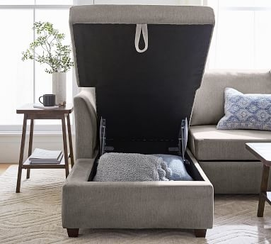 Celeste Upholstered Left Arm Trundle Sleeper with Storage Chaise Sectional, Polyester Wrapped Cushions, Performance Heathered Basketweave Navy - Image 1