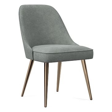 Mid-Century Upholstered Dining Chair, Distressed Velvet, Mineral Gray, Oil Rubbed Bronze - Image 0