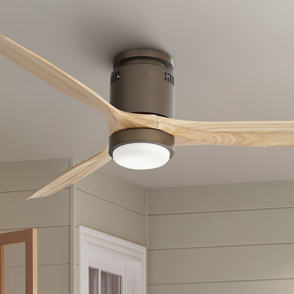 52" Windspun Bronze and Wood Blades LED DC Hugger Fan with Remote - Image 0