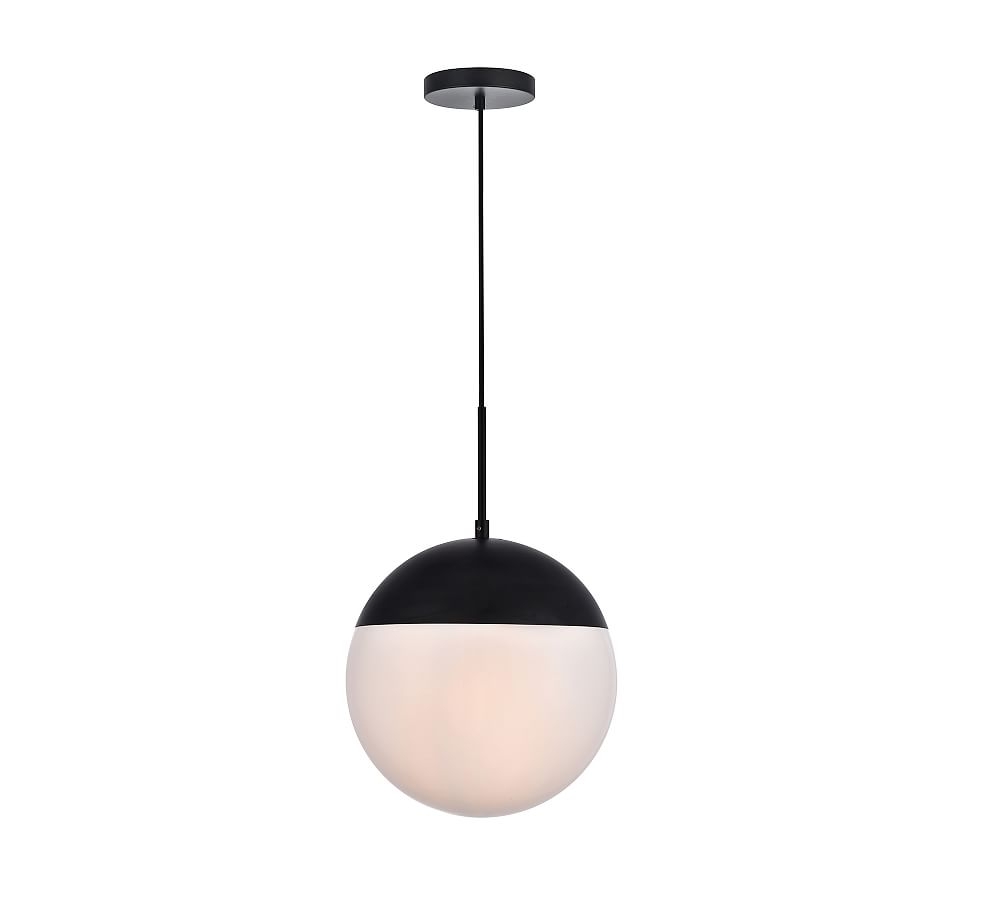Dorland Glass Globe Pendant, 12", Black with Frosted White Glass - Image 0